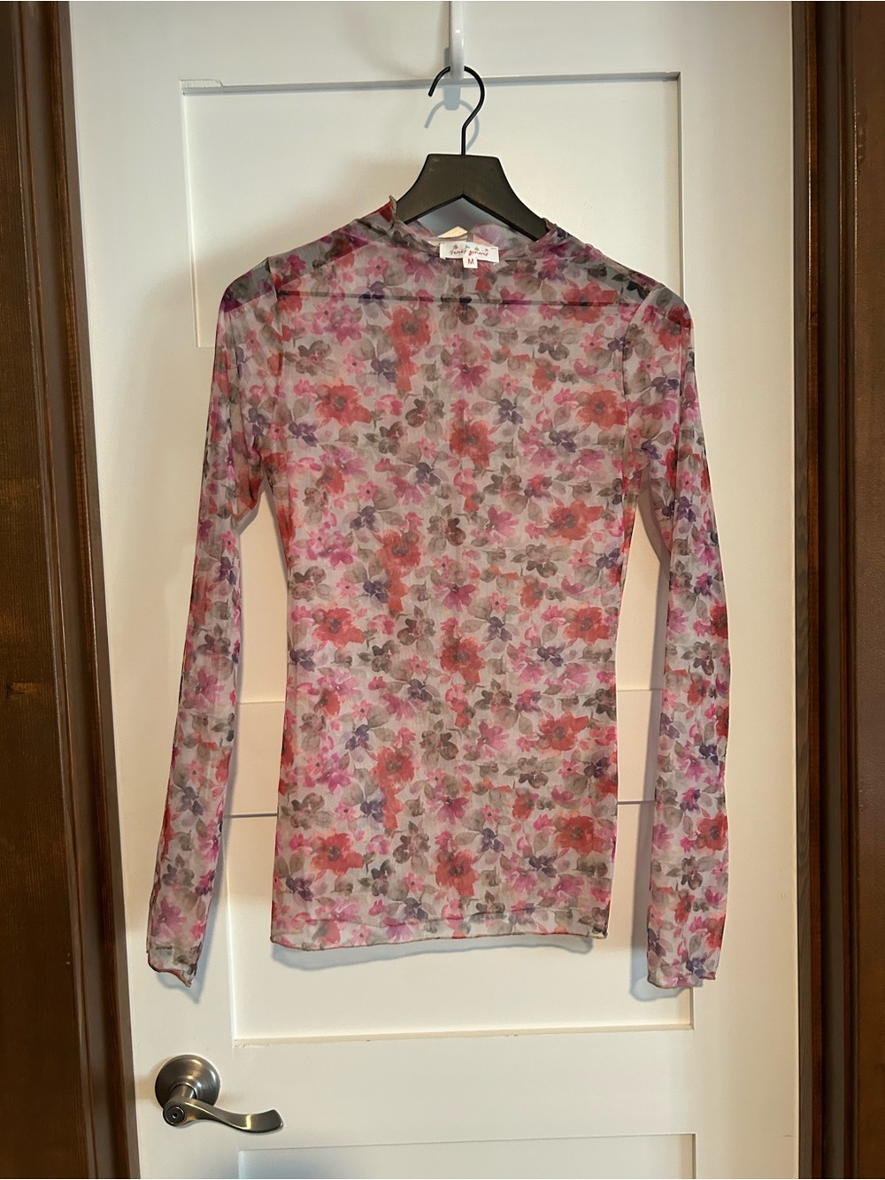 Sweet Generis Floral Long Sleeve Mesh Top Size Medium - Picture 3 of 11